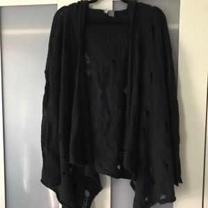 Distressed hooded cardigan